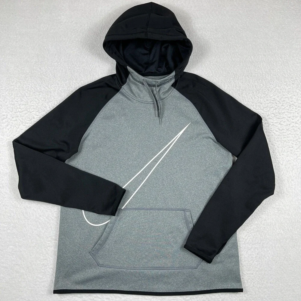 Nike Sweatshirt Womens Large Gray Black Dri Fit Pullover Training Hoodie Casual‎